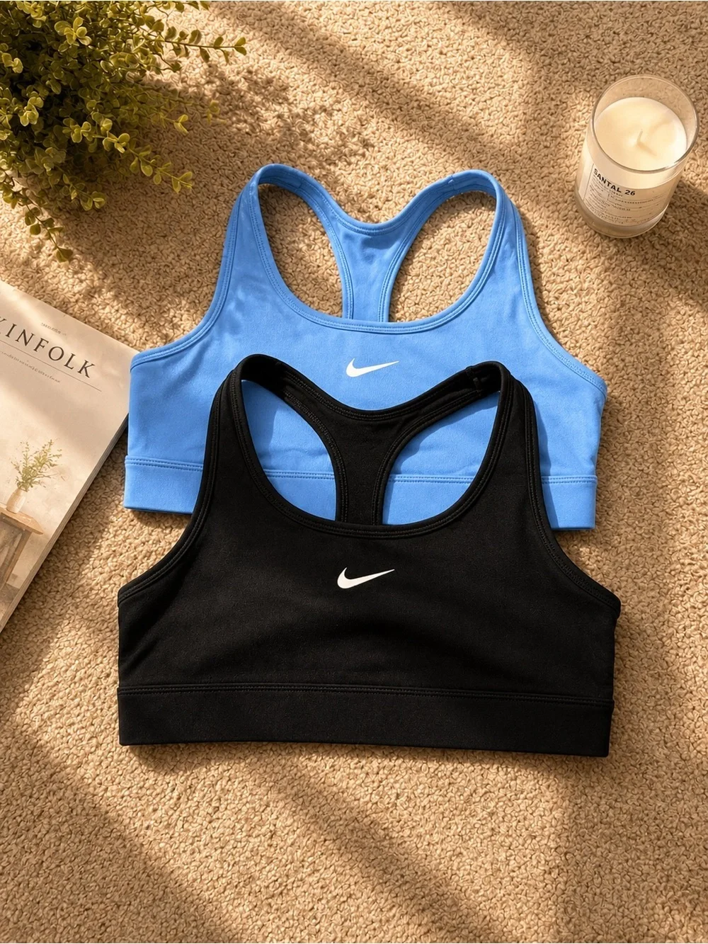 Girls Nike Racerback Dri-FIT Sports Bras in Black & Light Blue